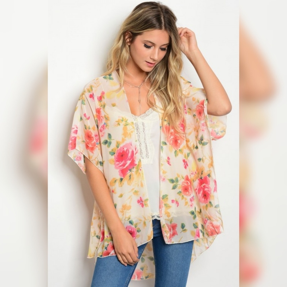 Peach Yellow Floral Kimono / Cardigan